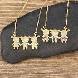 Nidin Fashion Newest Children Boy And Girl Pendant Necklaces AAA CZ Gold Plated Cute Family Jewelry For Female Girl Party Gift