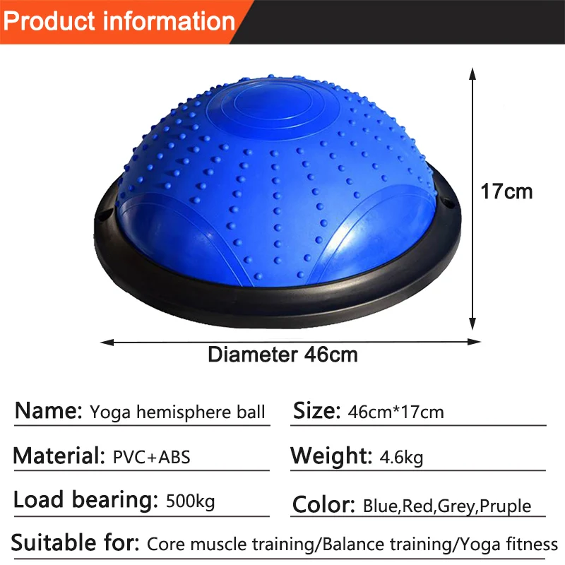 46cm Wave Speed Ball Fitness Yoga Ball Hemisphere Core Training Balance Pilates Poppy Ball Fitness Equipment