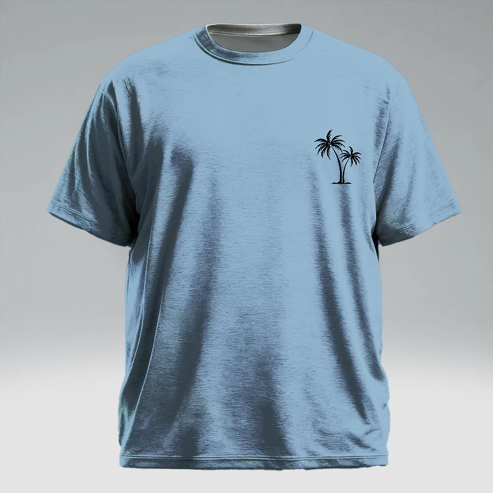 

Мужская футболка с коротким рукавом больших размеров S-9xl: Vibe Coconut Tree — элегантные тропические принты на ладони, устойчивые к морщинам,