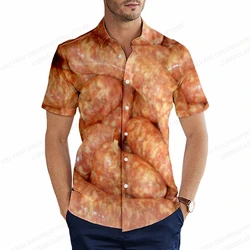 Foods Sausage Shirts Men Women Fashion Shirts Hawaiian Casual Beach Blouse Cuba Camisa Turn Down Collar Funny Chips Shirt Boy