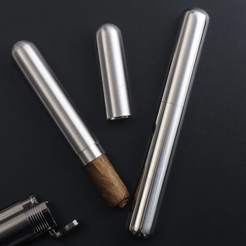 

Portable Stainless Steel Cigar Tube Exquisite Polished Cigar Case Single Pipe Smoking Set Cuban Cigar Cover Storage Tube