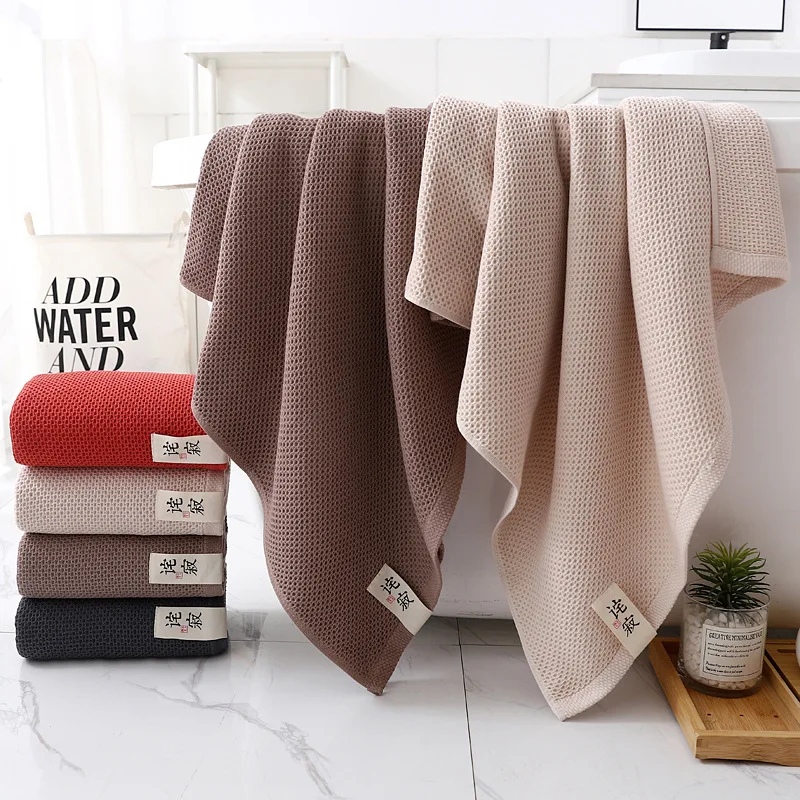 100% Cotton Waffle Bath Towel Grade A Safe Quality Japanese Honeycomb Texture Thick Soft Absorbent Large Shower Towel Daily Use