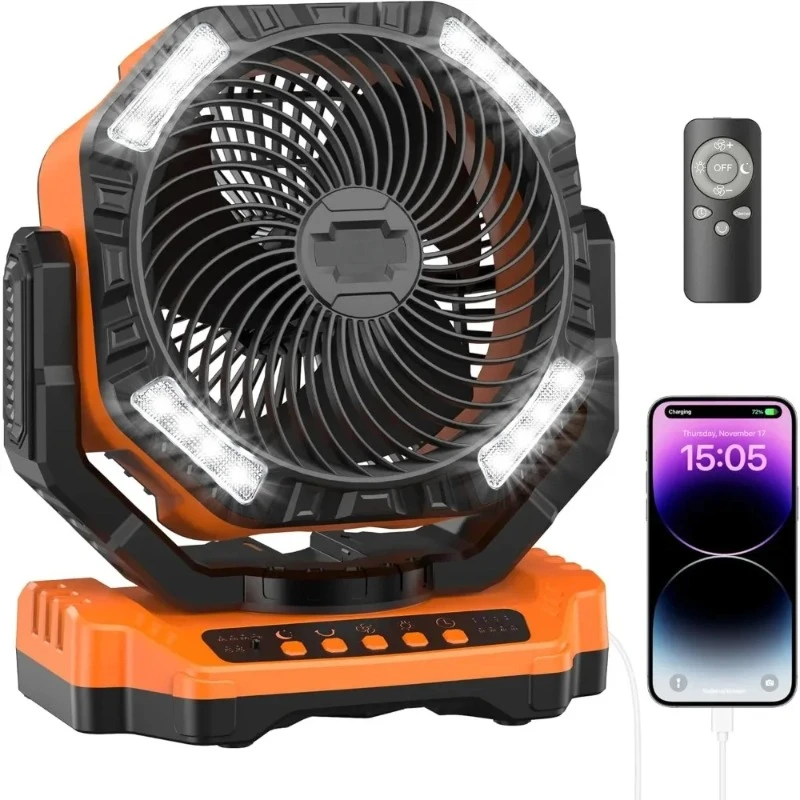 Portable Fan, 40000mAh Rechargeable Fans, Battery Operated Oscillating Outdoor Fans, with Remote Light Hook, Desk Fan