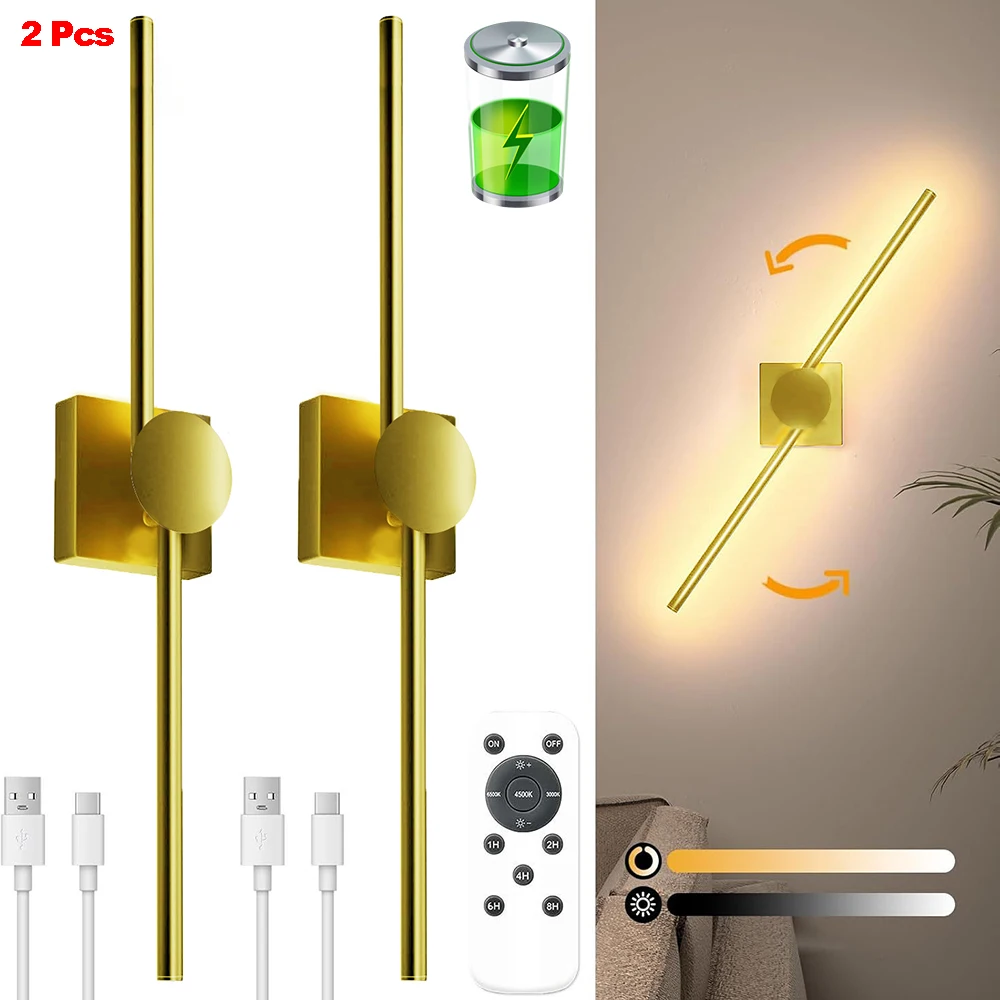 

LED wall light with remote control 10000mAh battery rotating dimming wall light 3-color light bedroom bedside lamp