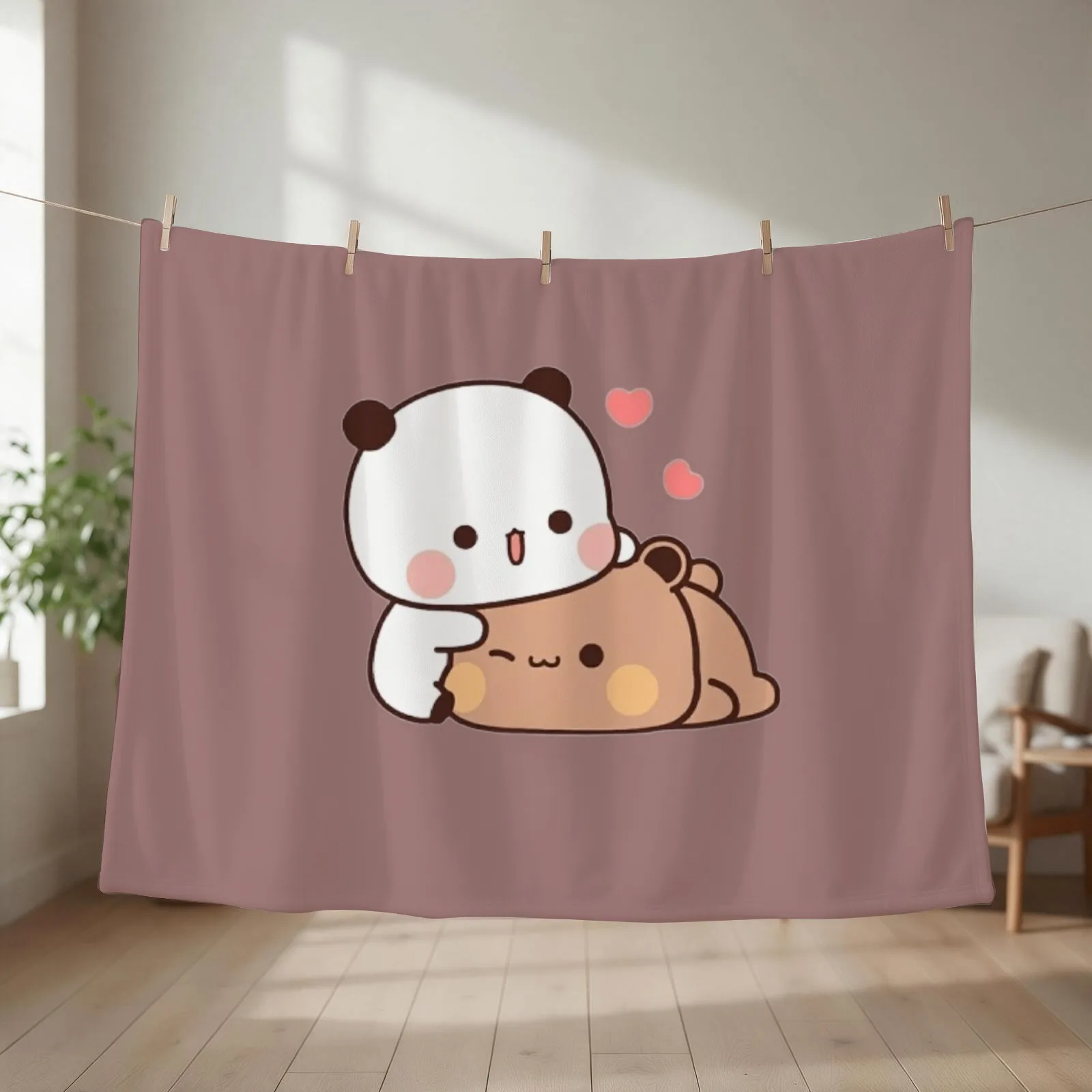 DuDu Bear and BuBu Panda’s Love Relaxing Moment Throw Blanket couch cozy soft plush fuzzy picnic outdoor blanket