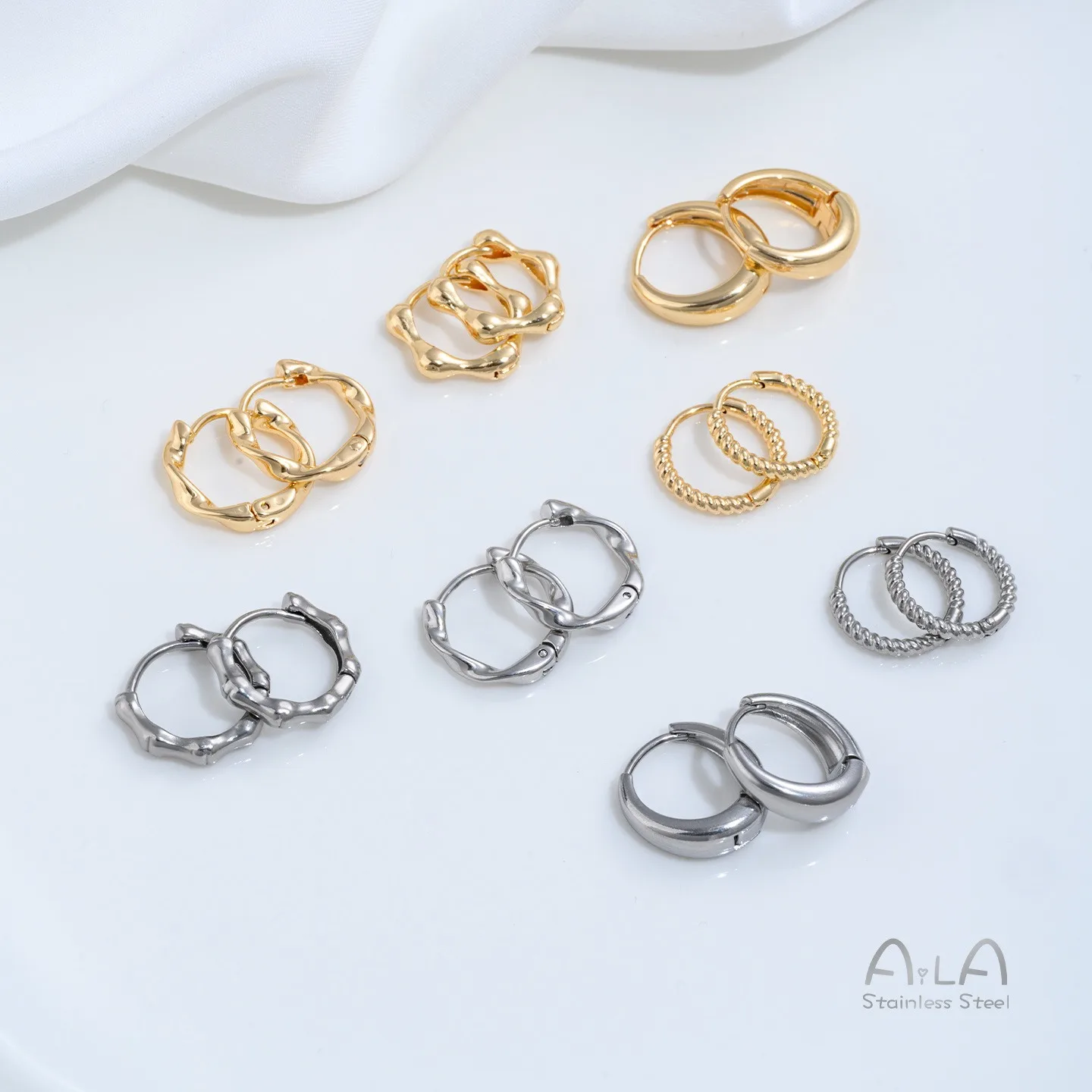 Colorfast Titanium Steel Irregular Twisted Round Ear Hoops DIY Light Luxury High-Grade Earring Accessories