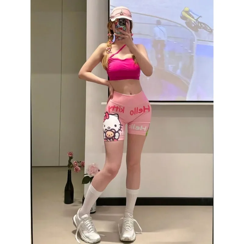 Hello Kitty cute sports shorts Kawaii Sanrio summer double-sided printing yoga forced hip lifting slim sports three-point shorts