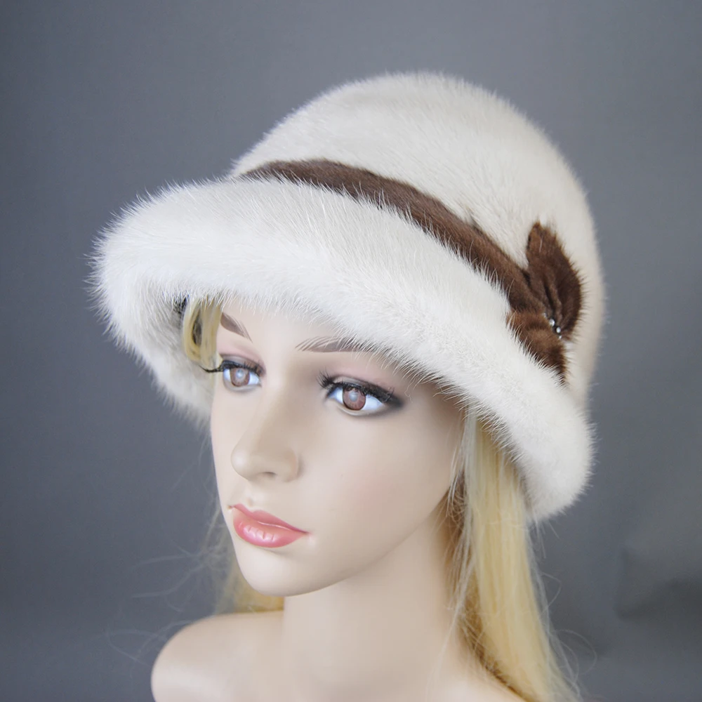 Winter Autumn Russian Girl Women'S Hats Warm Casual Beautiful Luxurious Soft Elegant Berets Cap Real Mink Fur Bucket Barrel Hat