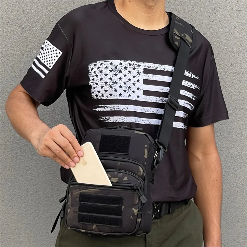 Tactical single shoulder crossbody waist hanging bag, multifunctional outdoor travel, mountaineering, waterproof view 3