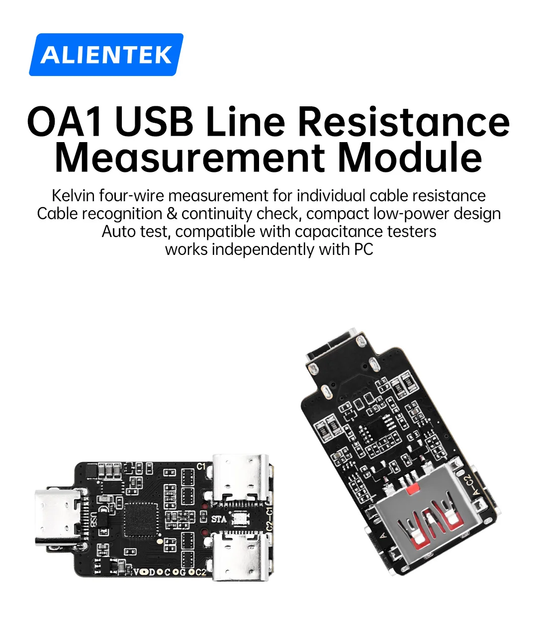 ALIENTEK OA1 USB-Widerstandsmessmodul, unabhängige Drahtwiderstandsmessung mittels Kelvin-Vierleiter-Technik – Detail 1