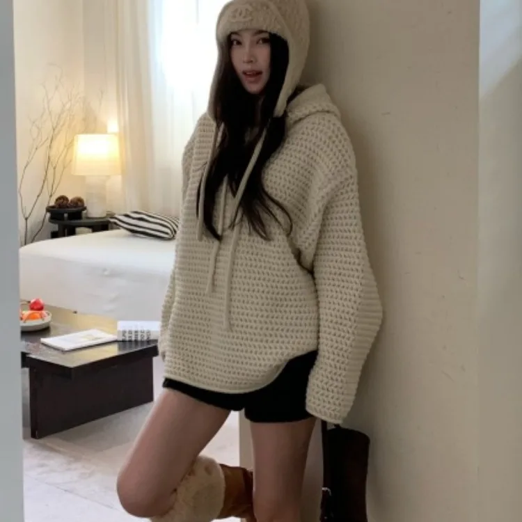 المرأة شيك فضفاض المجهزة هوديي سترة Thiened الصنوبر نمط الخريف الشتاء Faion بسيط الرجعية Aosphere الشعور