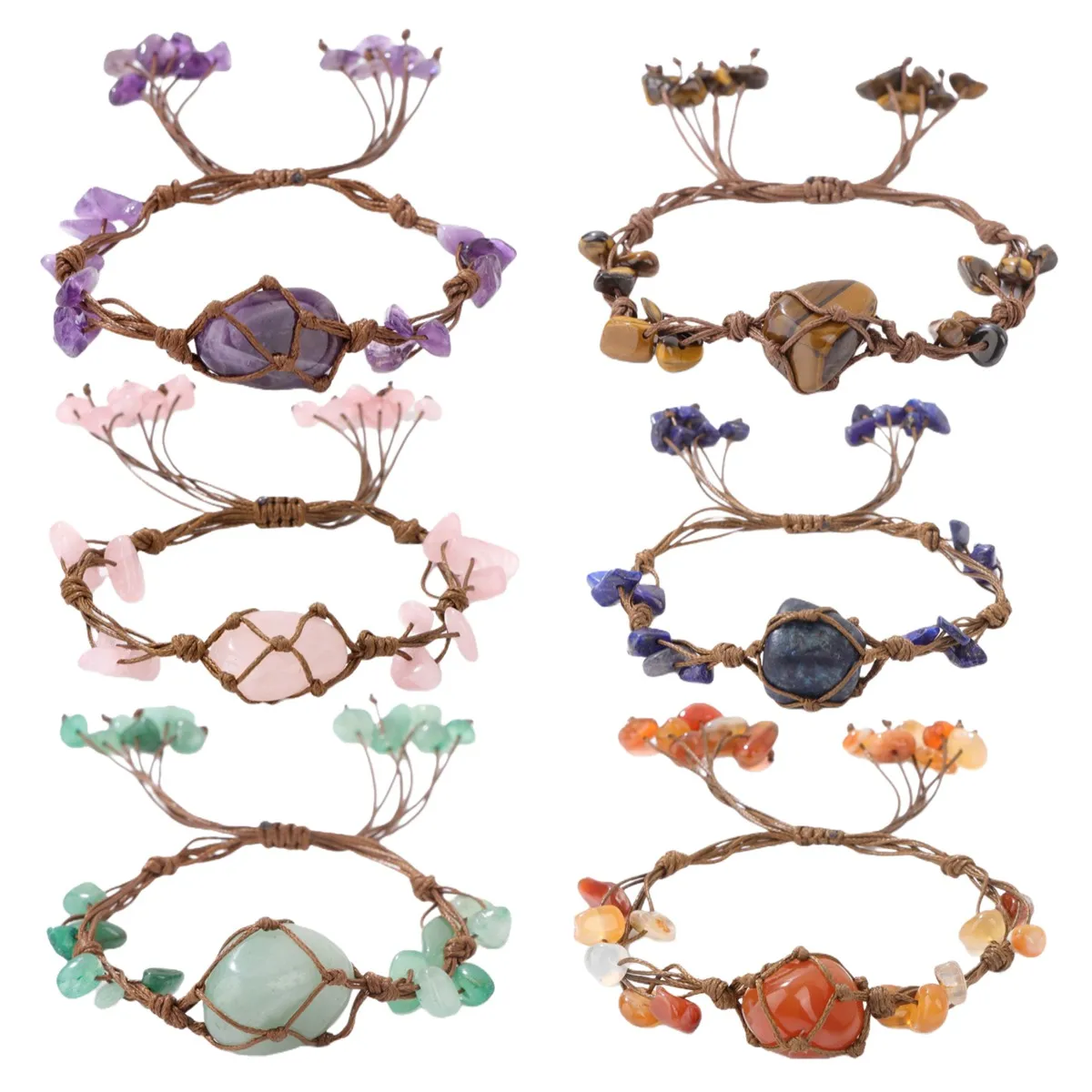 بوهو هبط الجمشت سوار للنساء الرجال قابل للتعديل اليدوية المنسوجة شبكة الخام رقاقة حجر الخرز الإسورة المجوهرات #3