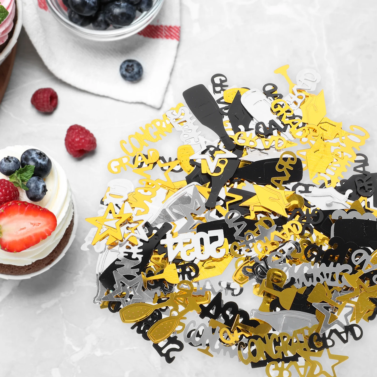 

2 Bags Graduation Confetti 30g Black Gold Silver Cup Design Desktop Party Decorations Festival Table Accessories