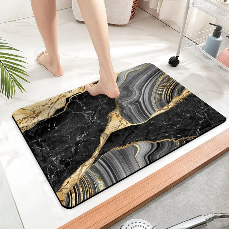 

Black Gold Marble Print Bath Mat, Non Slip Waterproof Floor Rug for Indoor Outdoor Home Decoration
