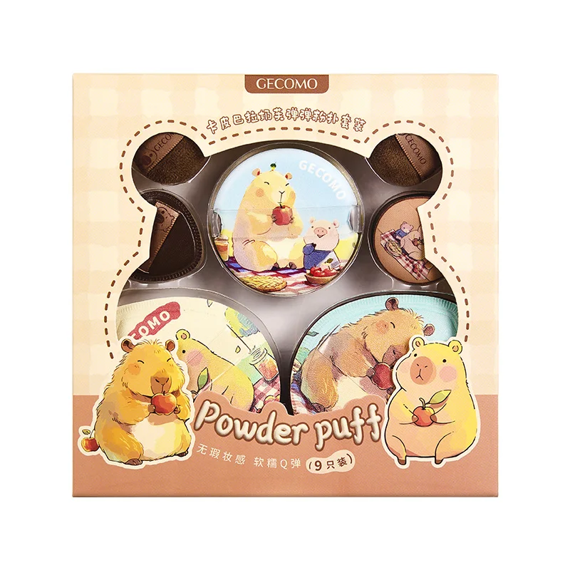 Gecomo capivara pó puff conjunto macio pele-amigável reunindo molhado e seco dupla utilização esponja maquiagem almofada de ar pó puff