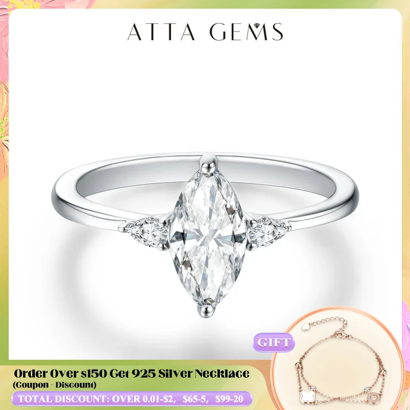 

ATTAGEMS 2023 Marquise 1CT Moissanite Ring Real 925 Sterling Silver Rings for Women Men Anniversary Fine Jewelry Wedding Gift