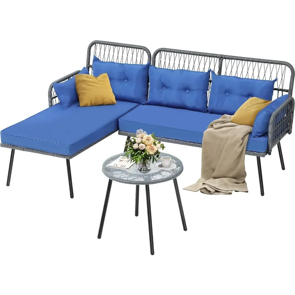 Patio Furniture L-Shaped Coversation Sectional Outdoor Sofa Set for Backyard, Porch with Thick Cushions Detachable Lounger