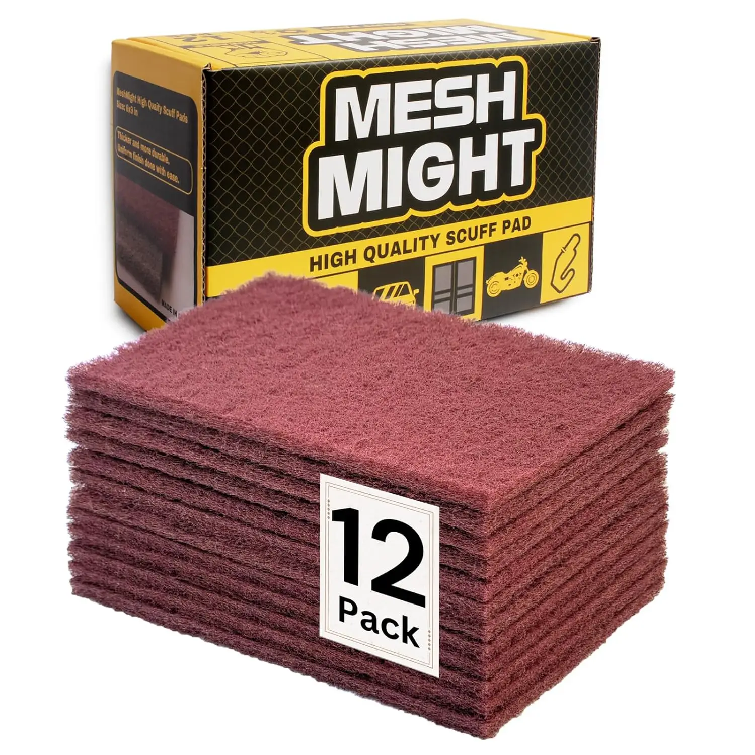 

12-Pack 6'x9' Maroon Non-Woven Scuff Pads - P320 Oxide Abrasive for Sanding, Painting, Woodworking & Surface Prep
