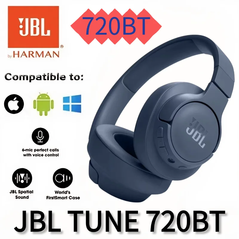 JBL Tune 720BT Wireless On-Ear Headphones Bluetooth 5.0 Noise Cancelling Earphones Gaming Sport Headset Handsfree T720BT