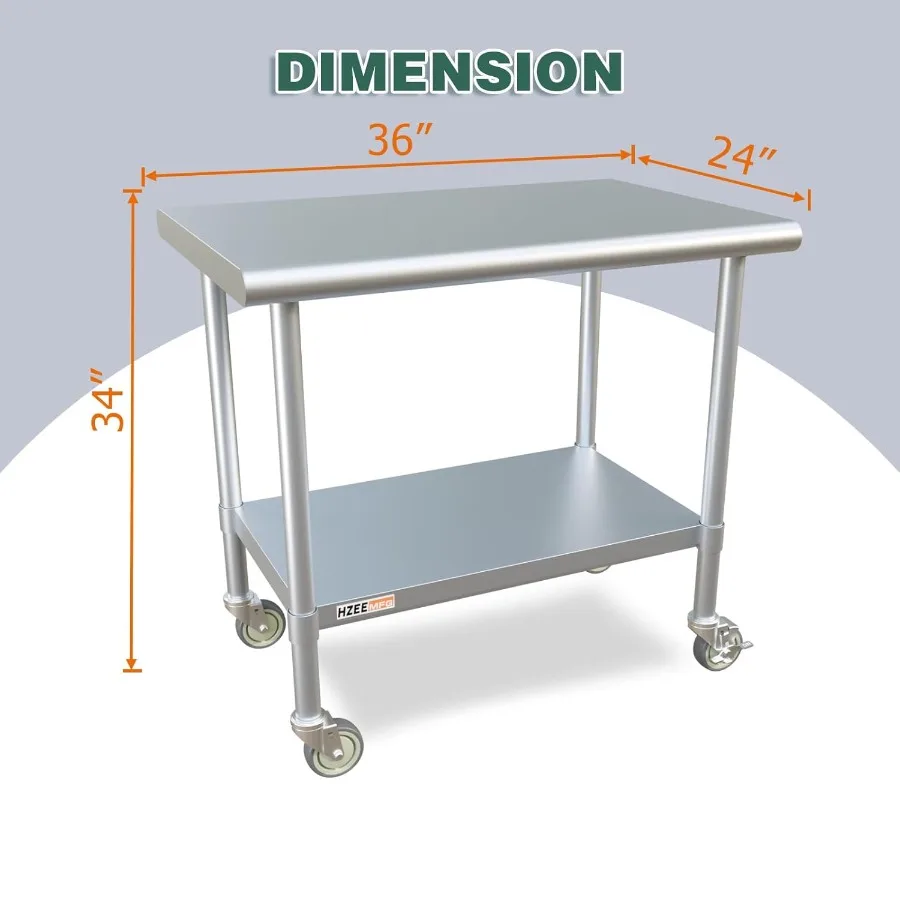 Stainless Steel Table for Prep and Work 24x36 with Casters 3ft Commercial Heavy Duty Table with Wheels for Restaurant Home Hote