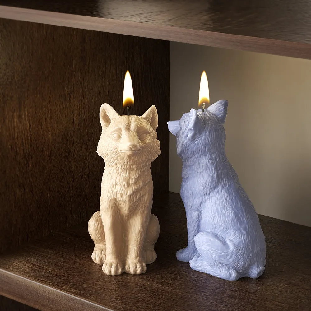 DIY 3D Wolf Dog Candle Silicone Mold Aromatherapy Gypsum Candlestick Ornament Epoxy Resin Mold Handicrafts Decoration Storage