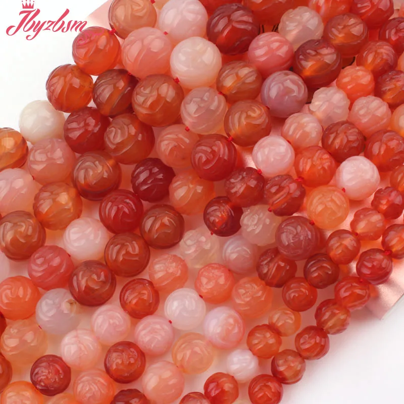 Natural Carnelian Agates Carved Round Stone Beads For DIY Necklace Jewelry Making Spacer Strand 15Inch Free Shipping