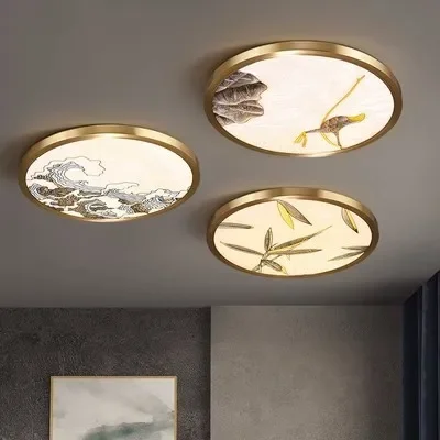 New Chinese style enamel color ceiling lamp Chinese style bedroom restaurant creative circular ultra-thin study ceiling lamp