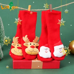 Calcetines antideslizantes de dibujos animados para bebé, calcetines de piso suaves y cálidos, zapatos para niños pequeños, primeros pasos, regalo de Año Nuevo, 2 pares