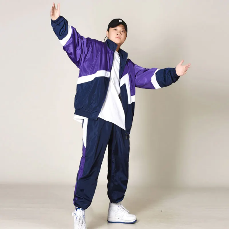 Suit stitching contrast color batwing sleeve stand collar rotating clothes hip hop team business attire customized 285