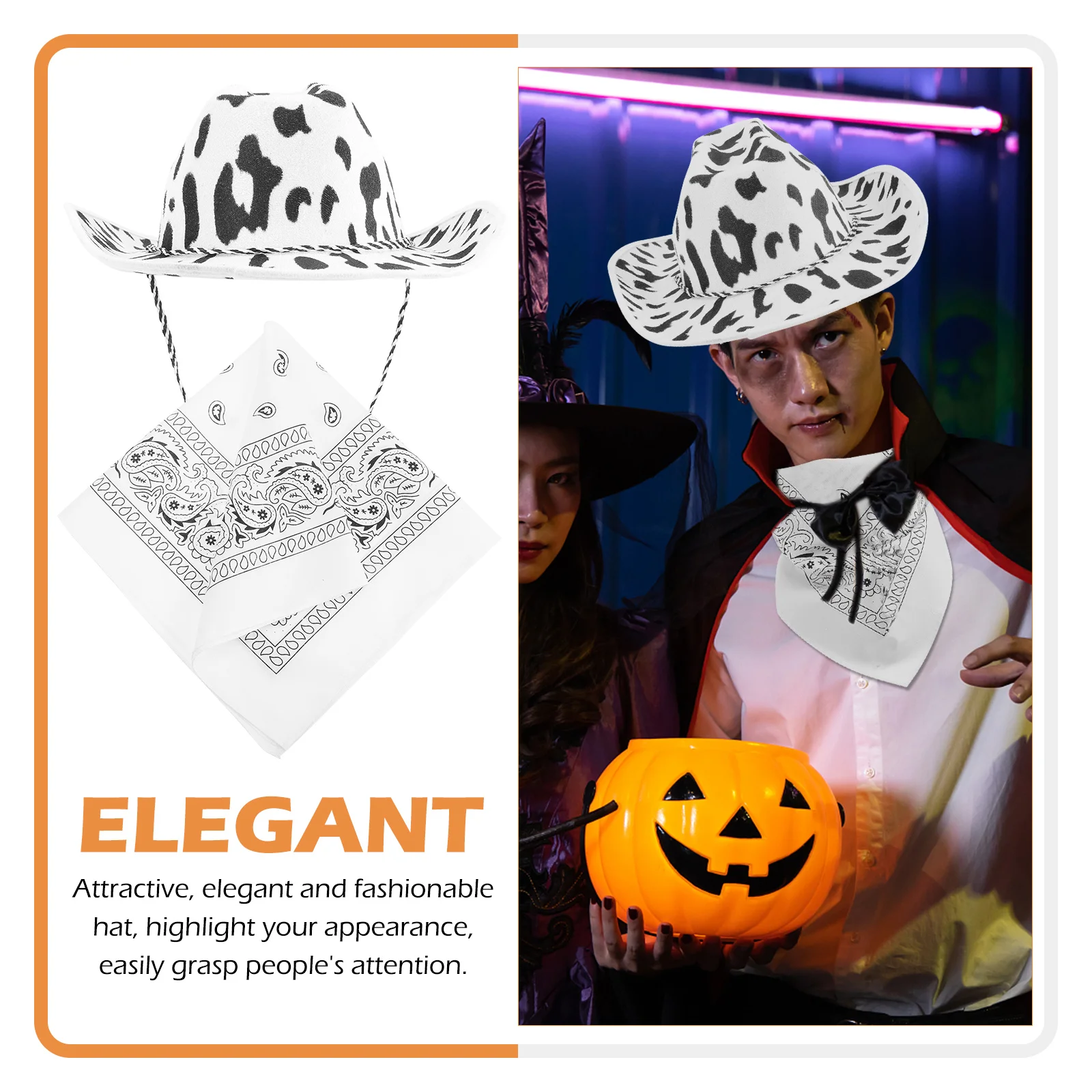 1 مجموعة البقرة المطبوعة قبعة حساسة المألوف راعية البقر قبعة حزب اللباس تأثيري هالوين اكسسوارات الزفاف وتتسابق للنساء #4