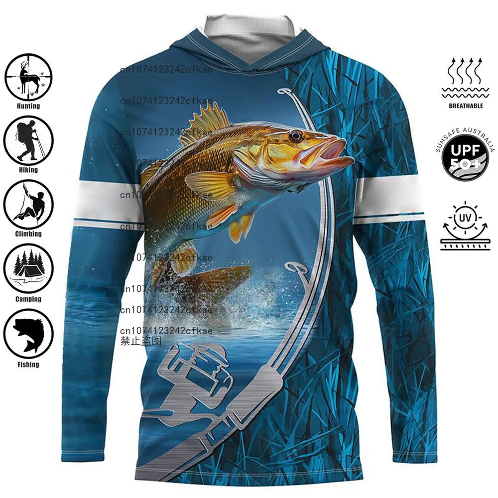 Fishing Shirt Hoodie Men's Long Sleeve Performance Shirt Upf 50+ Uv Protection Quick Dry Top Outdoor 3D Camouflage Fishing Shirt