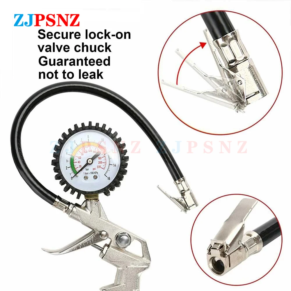 0-220/0-16BarPsi Car Tire Pressure Gauge Pressure Gun Type For Air Compressor Auto Motorcycle SUV Inflator Pump Tire Repair Tool