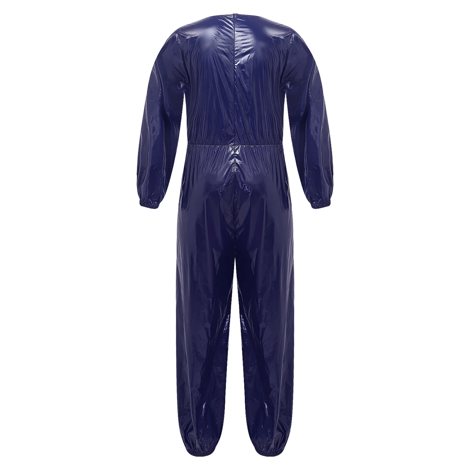 Men Women Glossy Waterproof Zipper Sauna Sweat Jumpsuit Raincoat Weight Loss Fitness Workout Bodysuit Sportswear Diaper Cover view 3