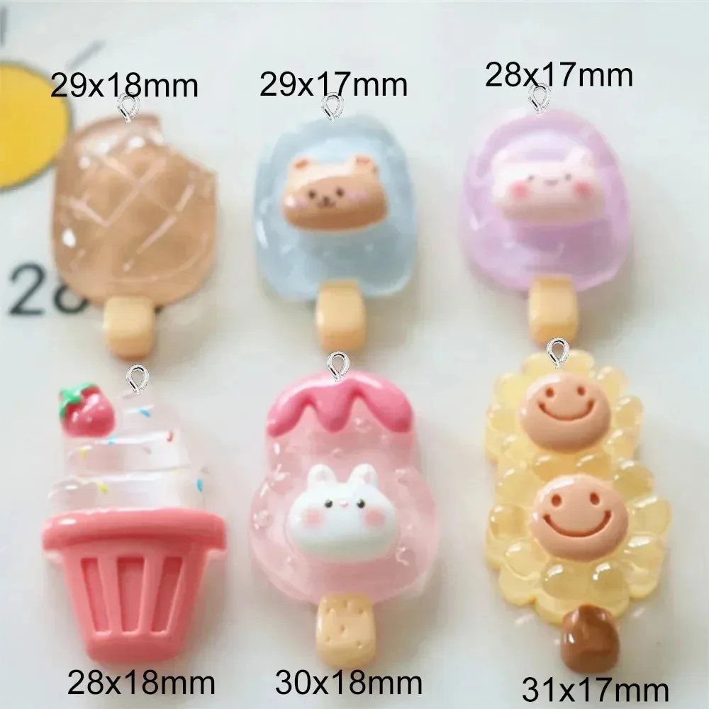 10Pcs Transparent Ice Cream Flat Back Resin Charms Cute Pendants For DIY Earrings Bracelets Hairpins Jewelry Gift Decor
