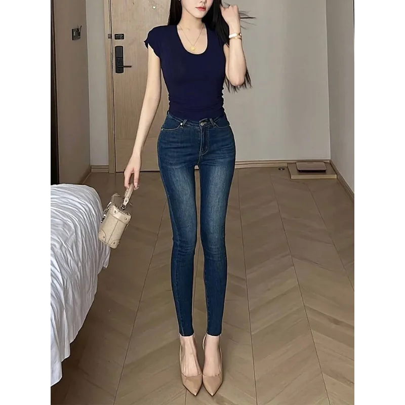 

Сексуальные бархатные джинсы для девочек, женские осенне-зимние новые эластичные узкие брюки-карандаш с высокой талией на маленьких ножках