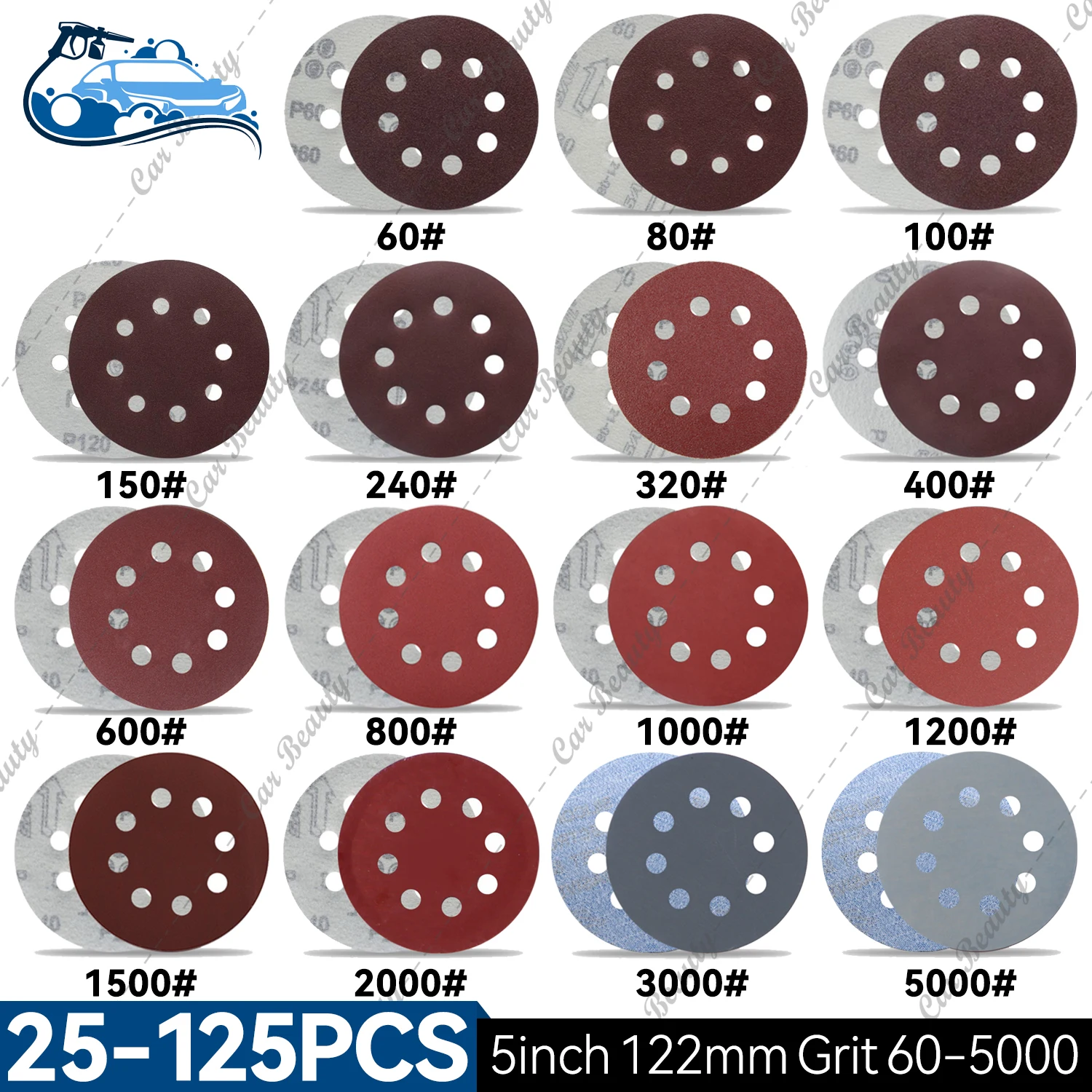5 Inch Sanding Discs Round Hook and Loop Sandpaper for Random Orbital Sander Polishing Grinding Finishing on Metal Wood Plastic