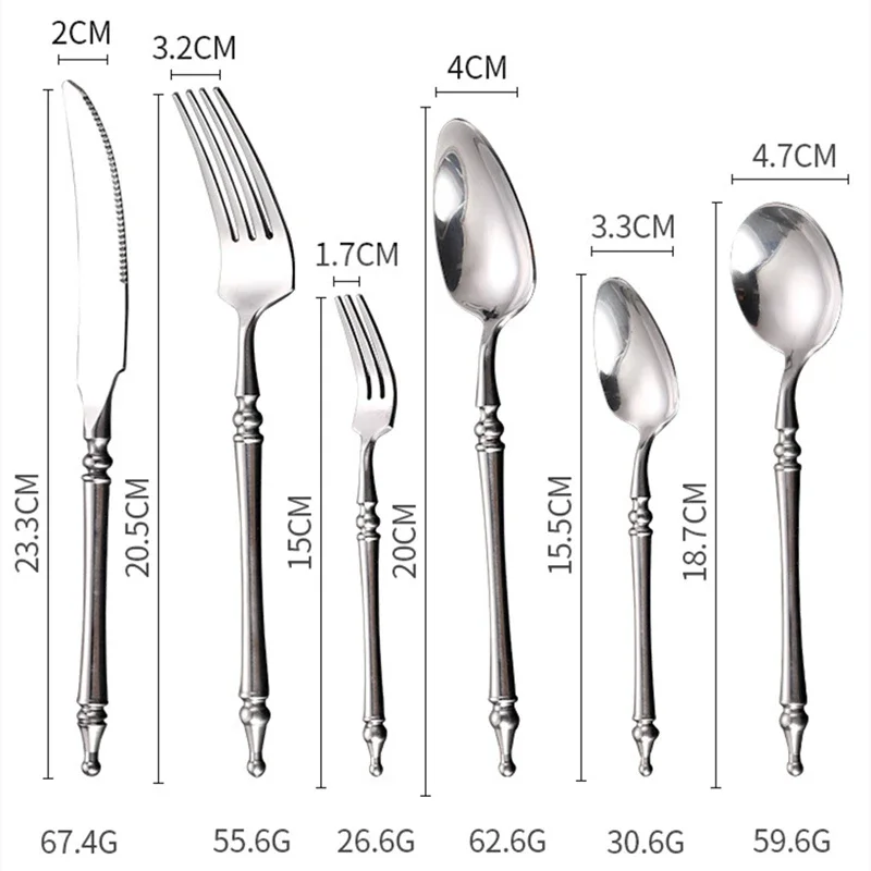 Vintage Stainless Steel Dinnerware Set Western Spoon Steak Knife Teaspoon Dessert Fork Cutlery Sets Tableware Kitchen Utensils