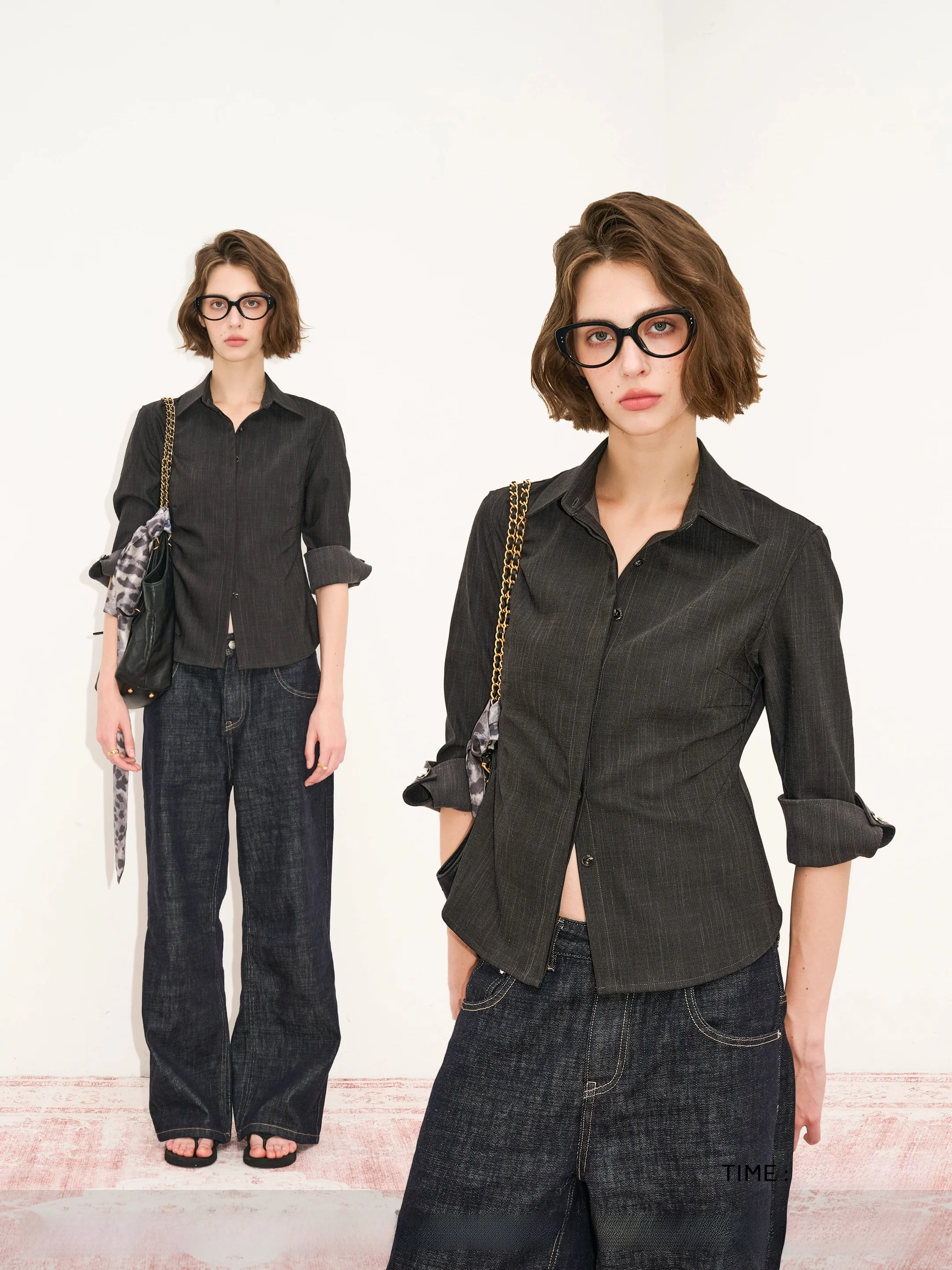 

Slim Fit Elastic Waist irt ort Sle Summer Thin irt Elastic Sve Cuff Women's Busin Casual Cotton Blend irt