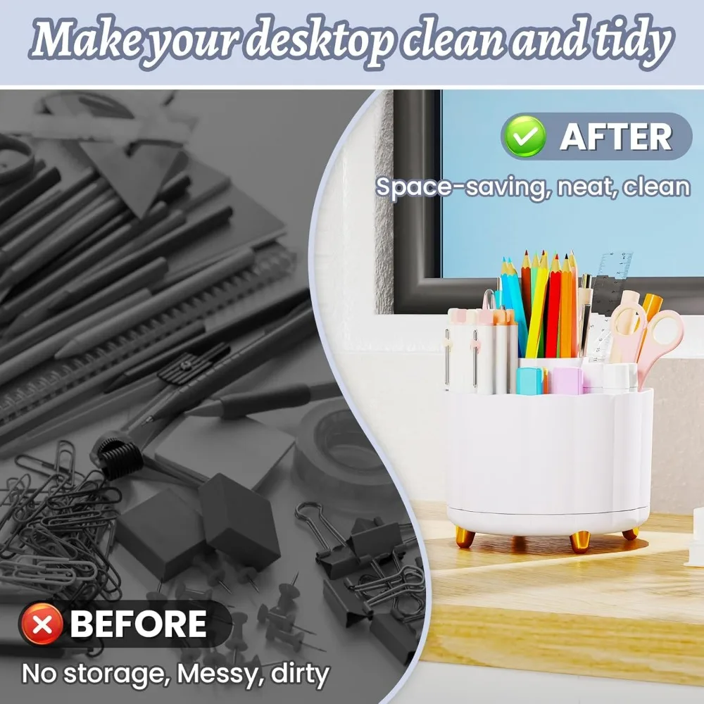 حامل أقلام لمنظم المكتب كادي 360 درجة، حامل أقلام رصاص للمكتب والمكتب والفصول الدراسية والمنزل، حامل أقلام رصاص لطيف مع 6 ق