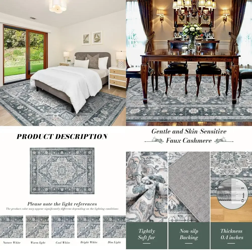 

8x10 Chic Bohemian Area Rug, Ultra Soft Low Pile, Washable, Non-Slip, Stain-Resistant Carpet for Living Spaces