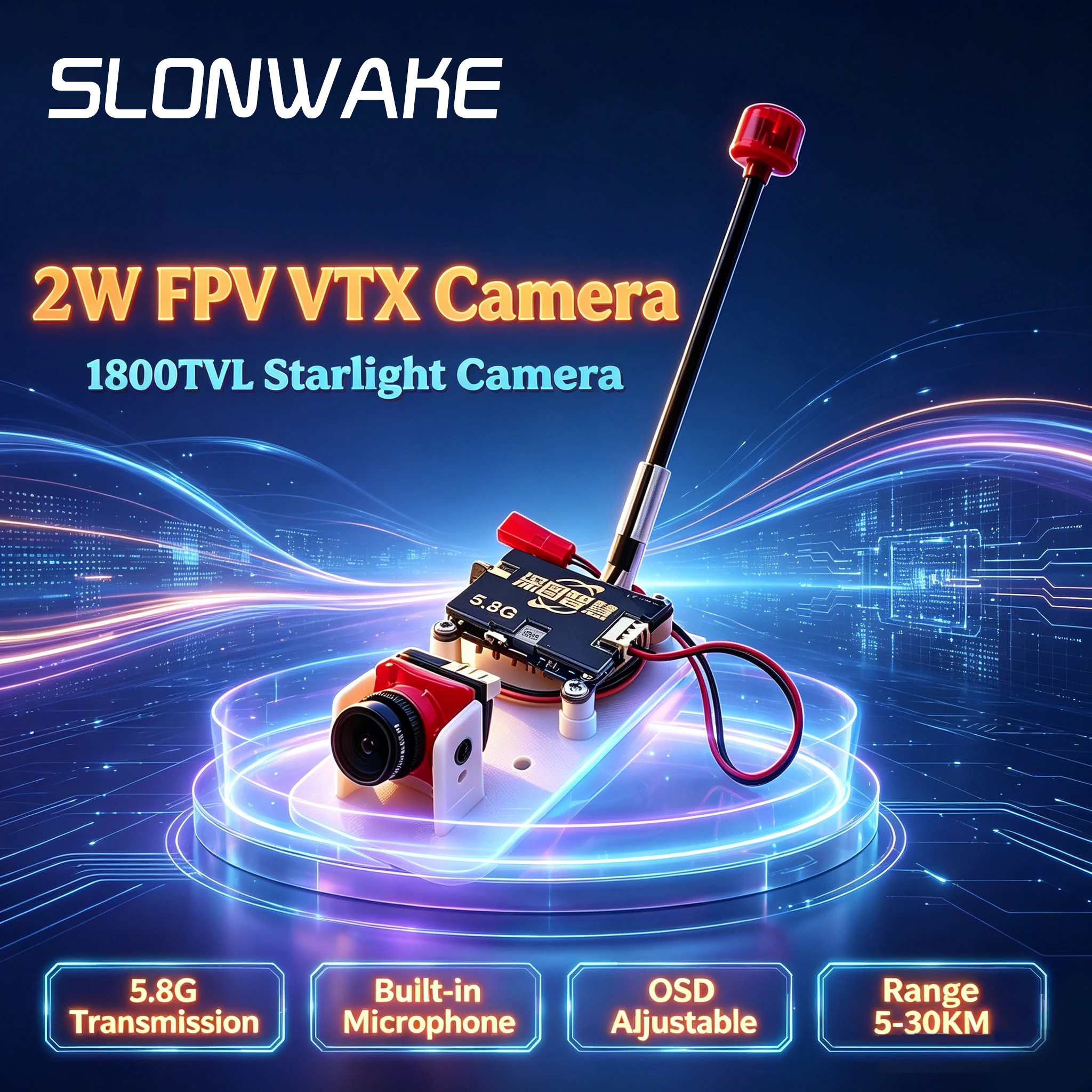 SLONWAKE 5.8GHz 48CH 2000mW High Power VTX Transmitter and CMOS 1800TVL Camera All-in-one for RC FPV Fixed Wing Drone Aircraft