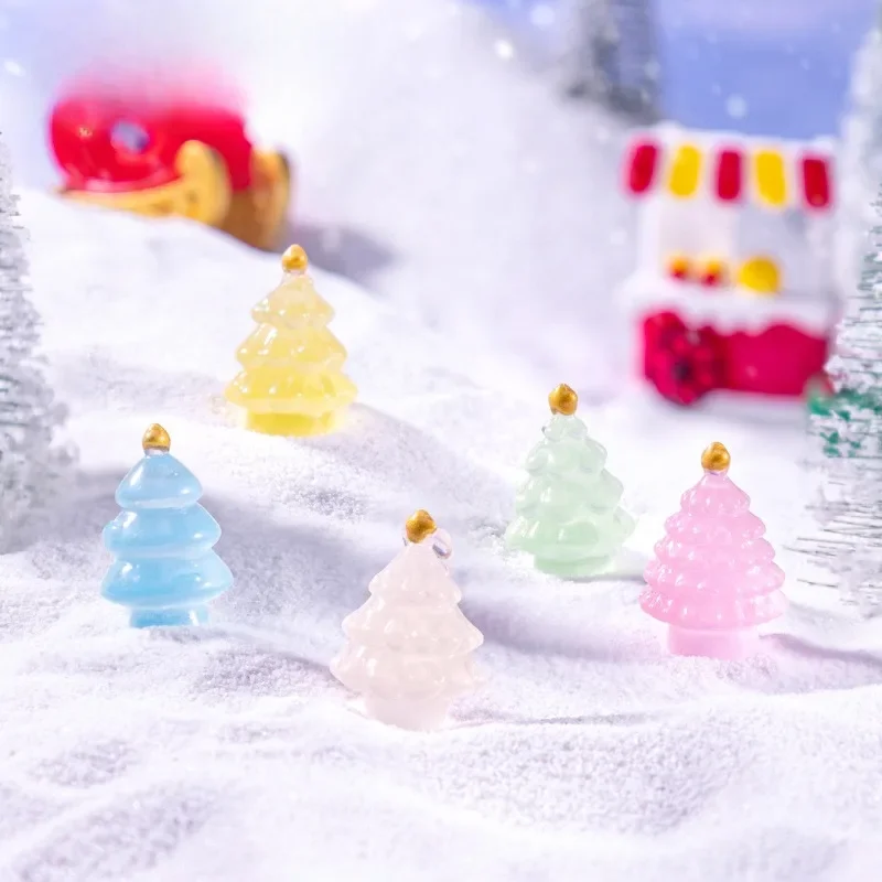 5Pcs Mini Luminous Tree Christmas Ornament Toys Fairy Garden Decor Snow Landscape Model Ornaments Children Favorite Toys