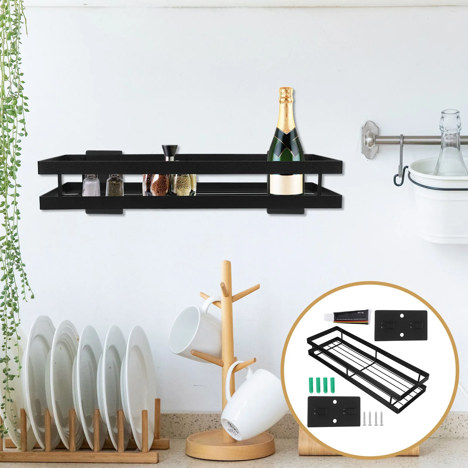 

Hanging Wall Mount Spice Rack 35Cm Black Metal Seasoning Storage Basket For Kitchen Home Office Hanging Holder Stand