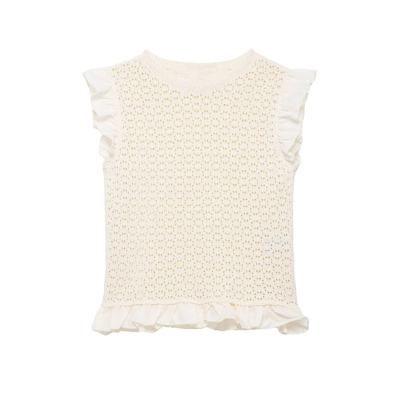 

Новинка лета 2026: Вязаный топ без рукавов с ажурными вставками, повседневный модный свитер с круглым вырезом и капюшоном