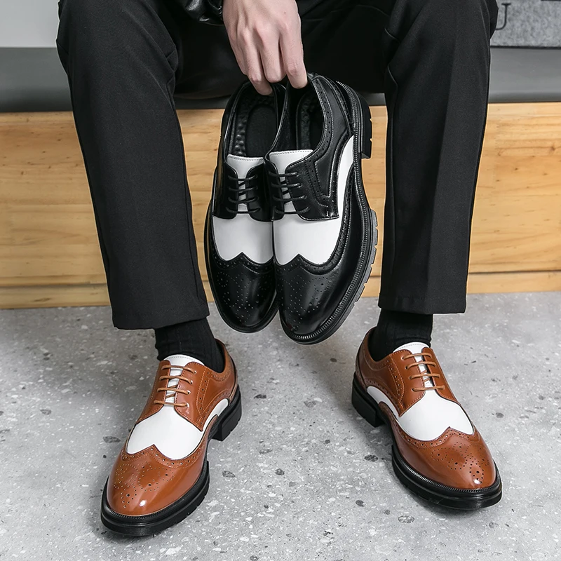 

Business Men Brock Leather Shoes British Lace-up Business Office Brand Leather Shoes American Social Leather Shoes Sizes 38-46
