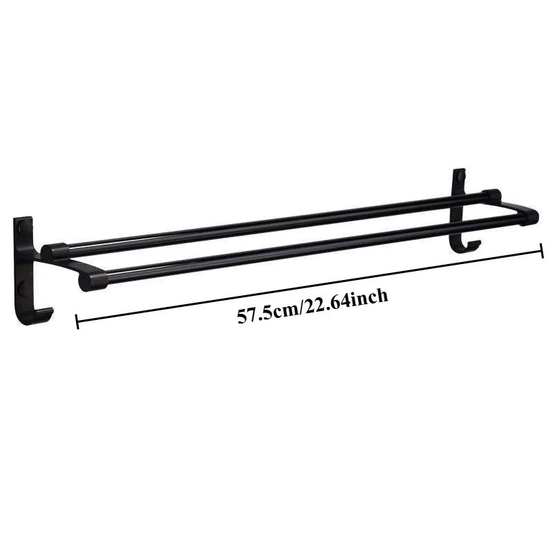 Bathroom Wall‑Mounted Storage Rack Black Space Aluminum Drilling Installation Bathroom Towel Rack Organizer for Towels & Clothes