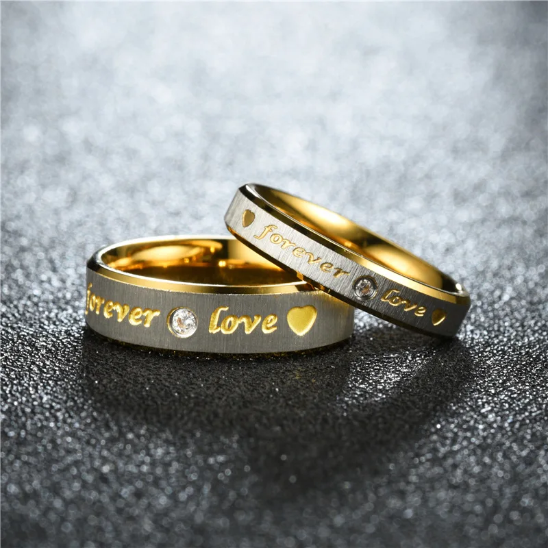 Anillo de Moda Unisex con Letras, Acero Inoxidable con Detalles de Diamantes, Anillo de Boda para Parejas, Tallas 6-12
