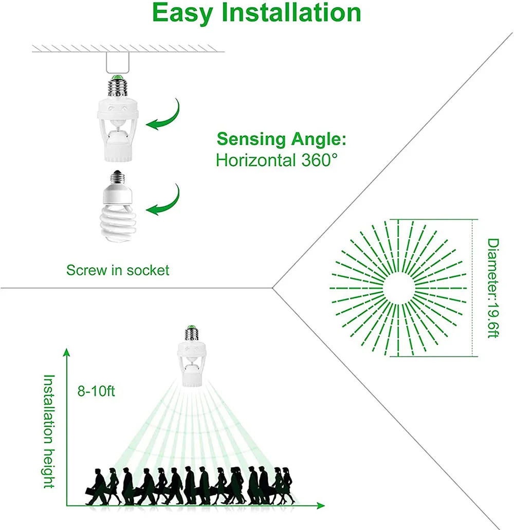 AC100-240V E27 Socket Converter with PIR Motion Sensor Ampoule LED E27 Lamp Base Intelligent Switch Light Bulb Lamp holder