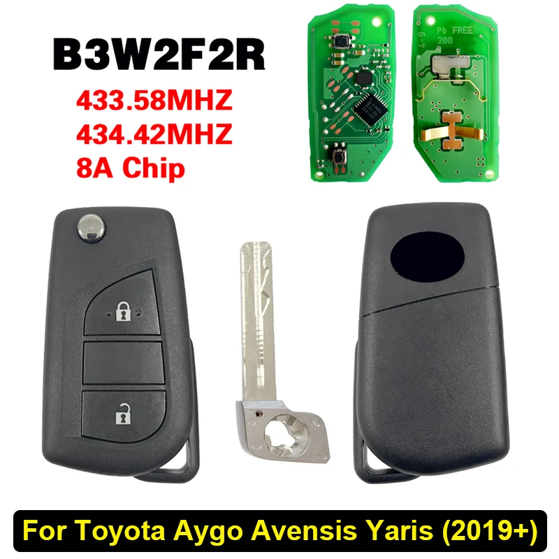 

CN007347 OEM печатная плата 2-кнопочный откидной дистанционный брелок для Toyota Aygo Avensis Yaris (2019+) FCCID: B3W2F2R 433.58/434.42MHZ 8A чип