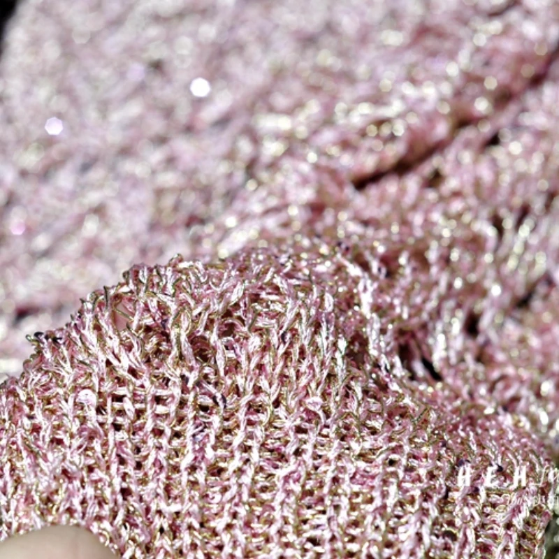 Herfst Kleding Voor Vrouwen 2024 Mode Sexy Pailletten Hol Losse Goud Heldere Zijden Jurk Vleermuizen Lange Mouwen Ronde kraag Breien